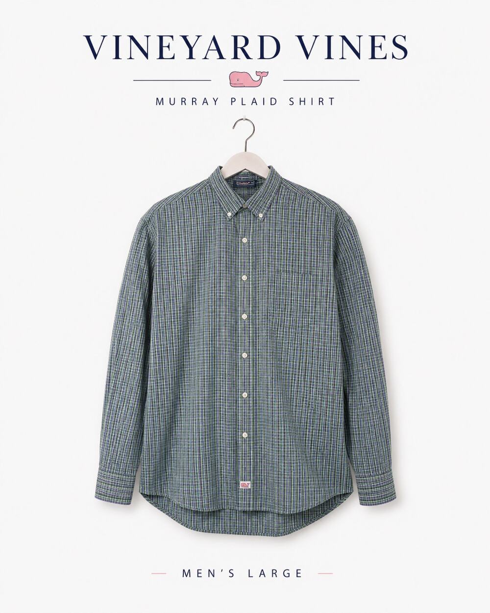 Vineyard Vines Murray Plaid Shirt Men's Large Green Purple Cotton Button Down